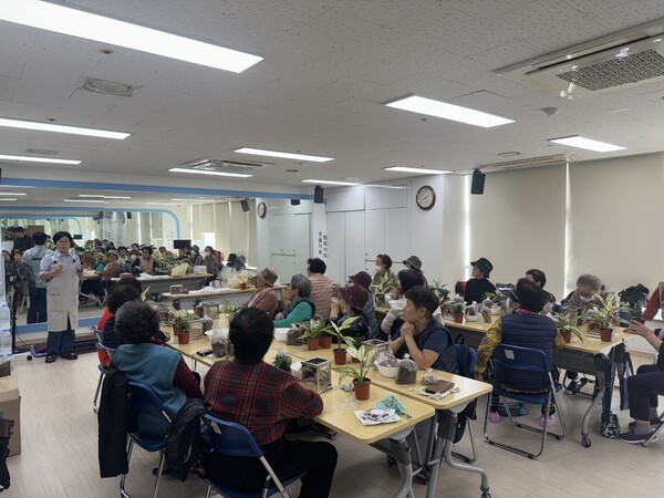 금천구 어르신들이 원예프로그램에 참여하고 있다.